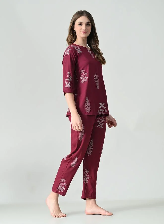 Take Two Women Printed Rayon Top and Pyjama Set By Ichaa